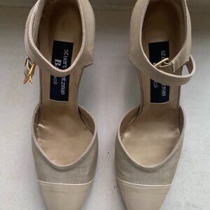 Stuart Weitzman Taupe Pump With Strap and Kitten Heel Size 6